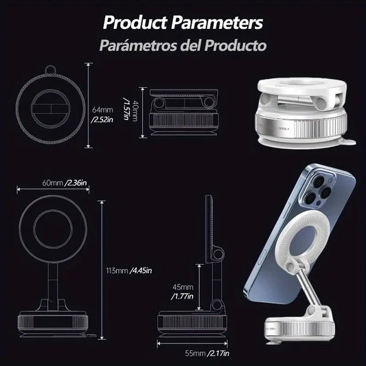 Giá đỡ điện thoại trên ô tô Haiyeasy Magnetic Fulcrum (Trắng) - Có thể gập lại và thu vào | Tương thích với iPhone, Samsung và tất cả các điện thoại thông minh | Thích hợp cho ô tô, phòng tắm, phòng tập thể dục và bề mặt nhẵn
