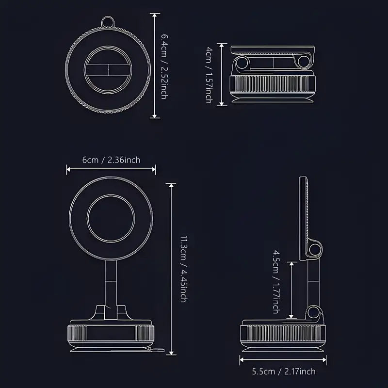 Giá đỡ điện thoại trên ô tô Haiyeasy Magnetic Fulcrum (Đen) - Có thể gập lại và thu vào | Tương thích với iPhone, Samsung và tất cả các điện thoại thông minh | Thích hợp cho ô tô, phòng tắm, phòng tập thể dục và bề mặt nhẵn